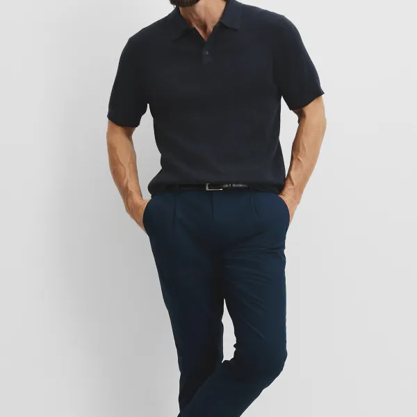 Men's Rib Knit Wool Polo Shirt