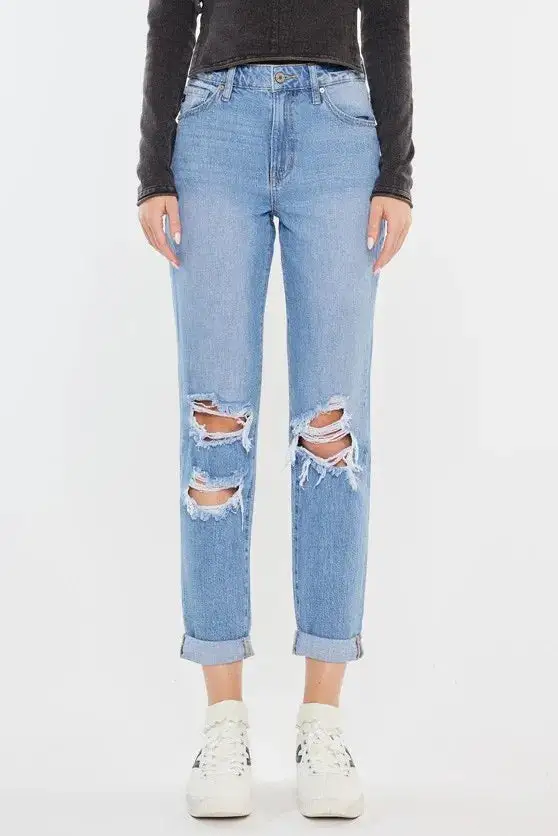 Classic High Waist Distressed Denim Jeans