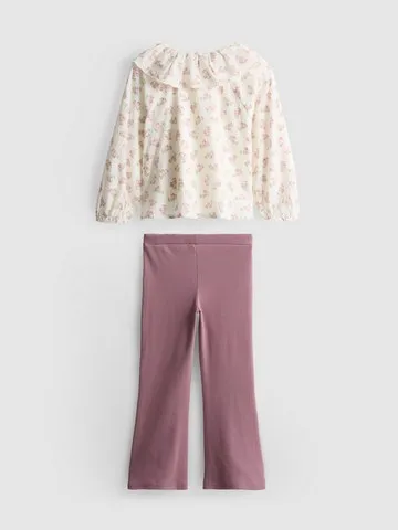 1-9yrs | Collared Blouse and Flare Leggings Set