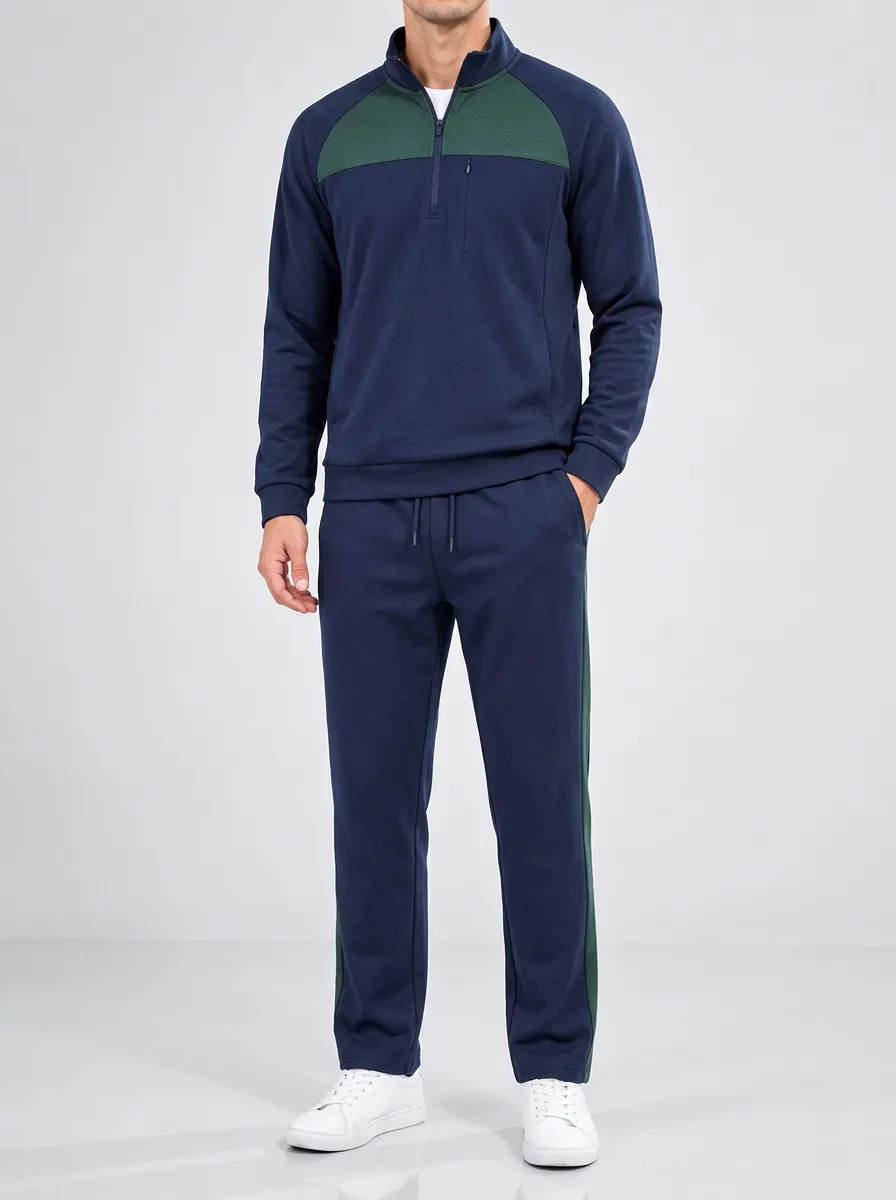 Men's Contrast Panel Colorblock Quarter Zip Tracksuit