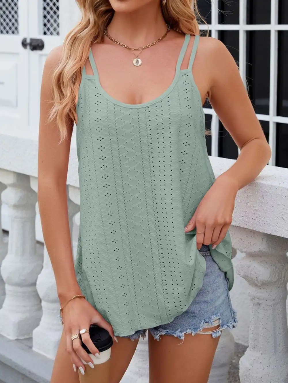 Eyelet Double Strap Tank Top