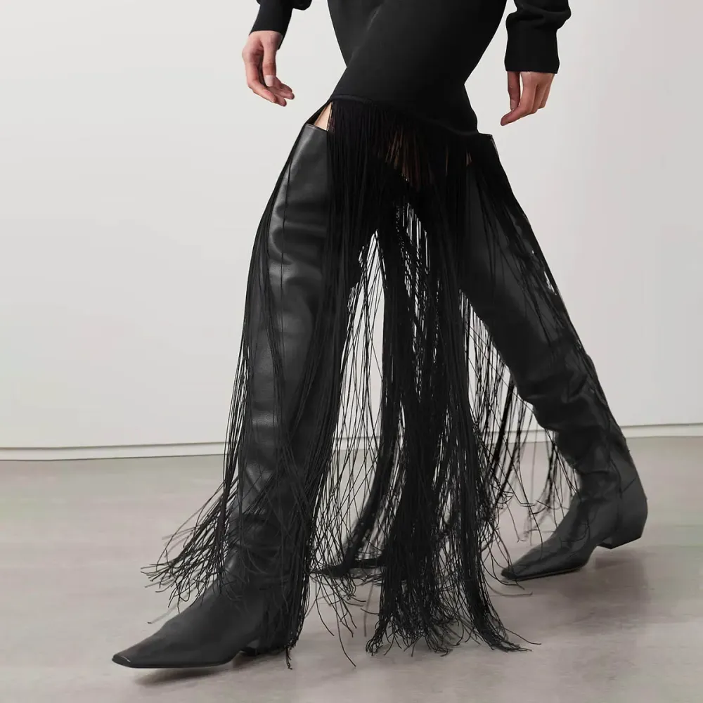 Faux-Leather Zip-Up Pull-On Square-Toe Over-the-Knee Boots