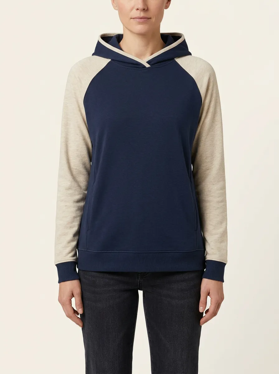 Women's Raglan Colorblock Crossover-Neck Side-Pocket Hoodie