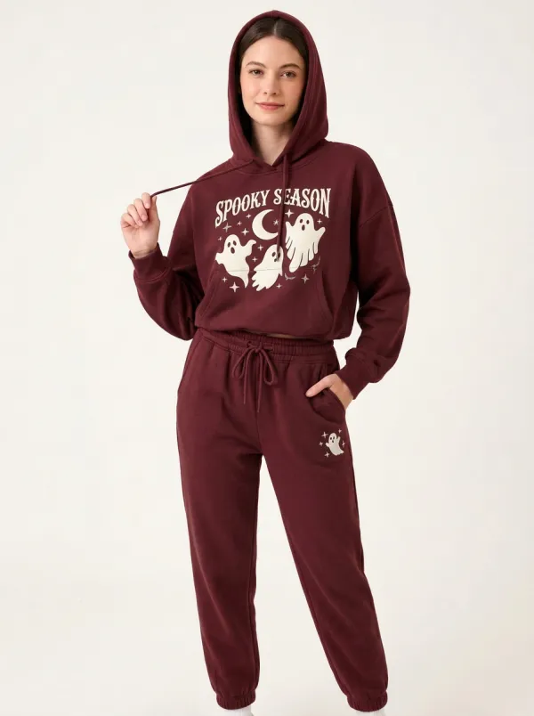 Women's Halloween Spooky Season Ghost Moon Printed Tracksuit