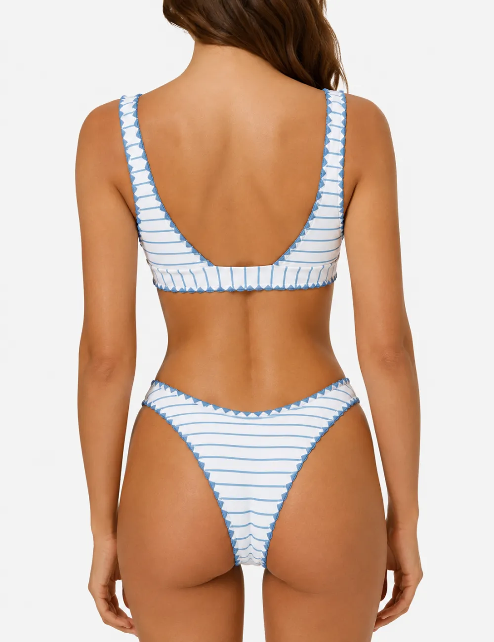 Contrast Trim V Neck Bralette Two Piece Bikini Set