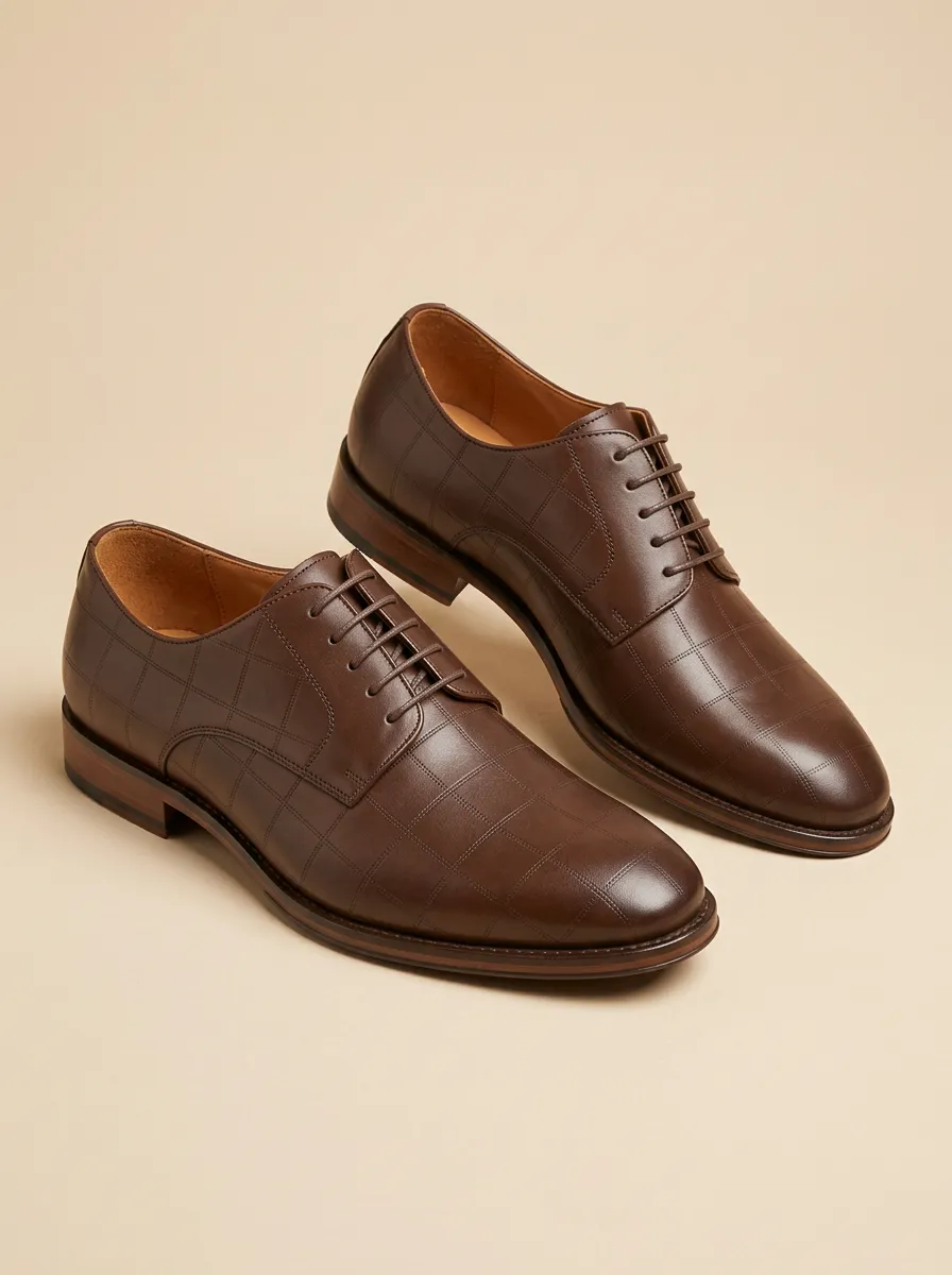 Men's Business Formal Grid Pattern Printed Leather Shoes