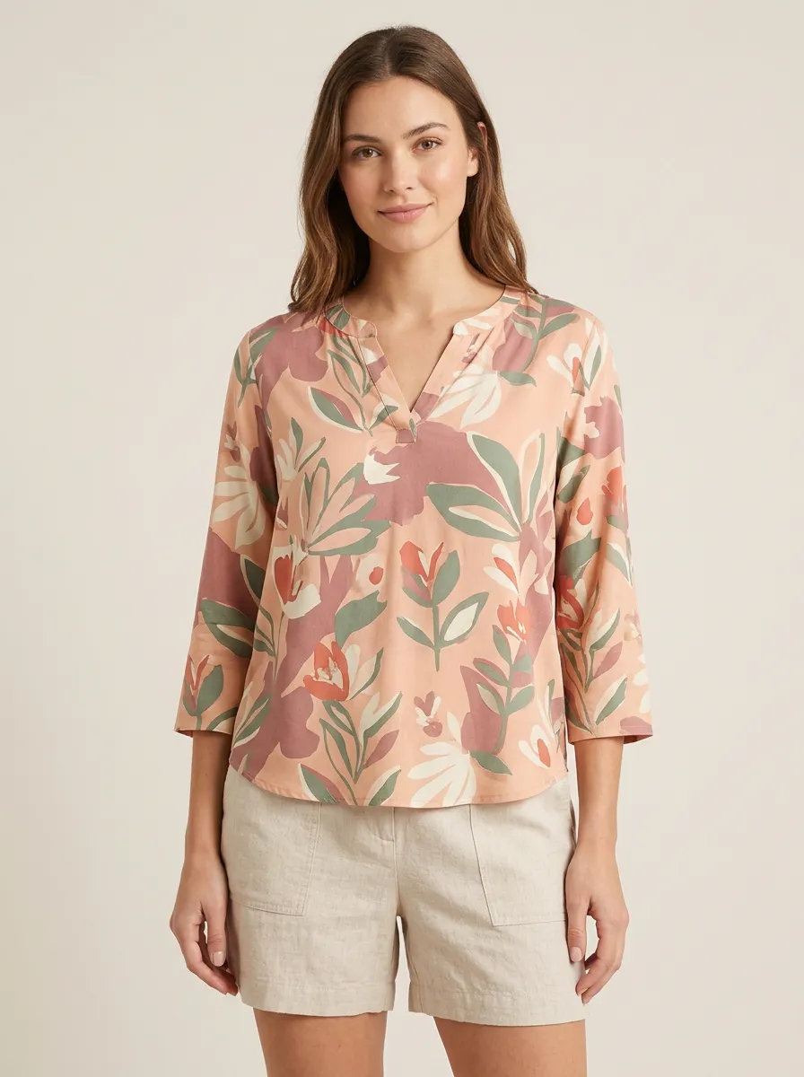 Effortless Floral Women's Three-Quarter Sleeve Top