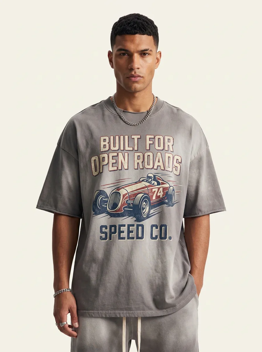 Men's Vintage Racing Car Built For Open Roads Printed T-shirt