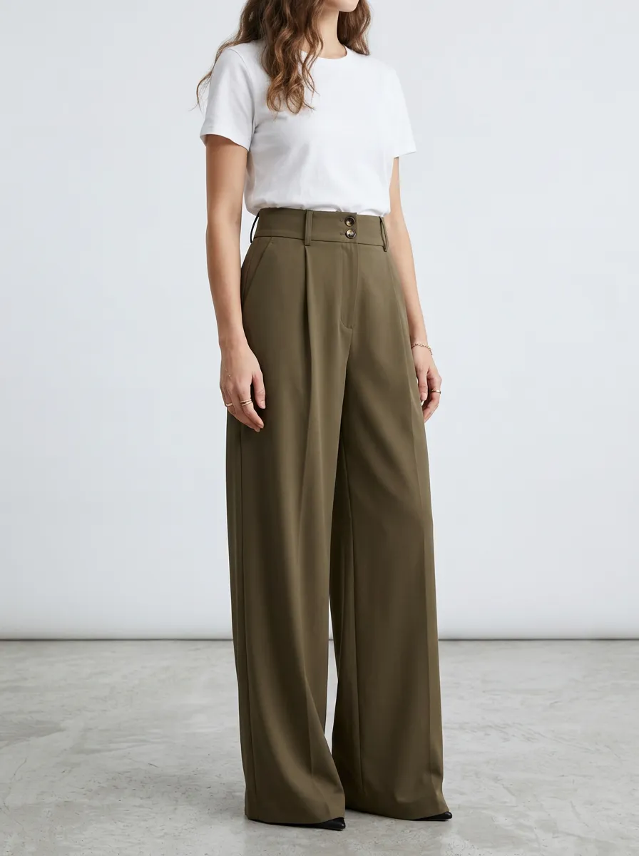 Pleated Tailored Minimal Women's Wide-Leg Trousers