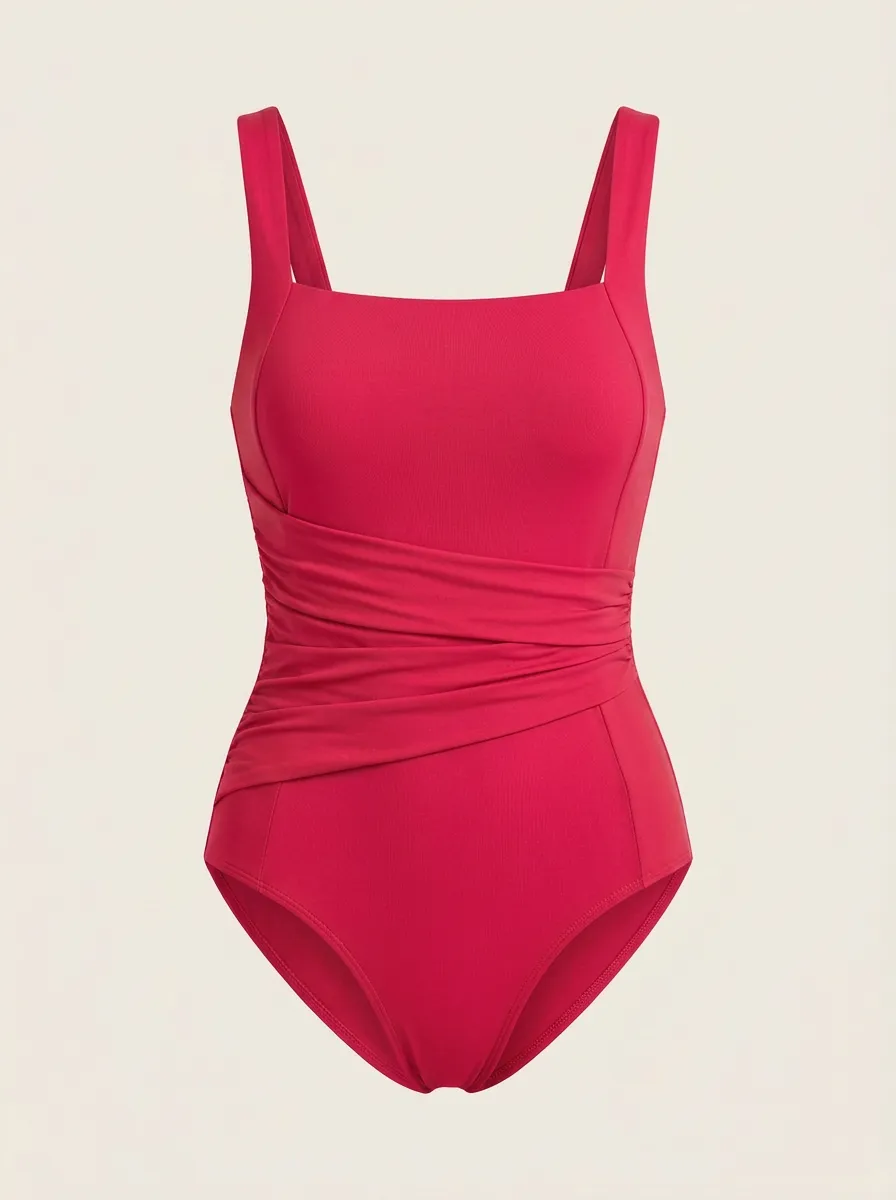 Square-Neck Waist-Ruched Ruched One-Piece Swimsuit