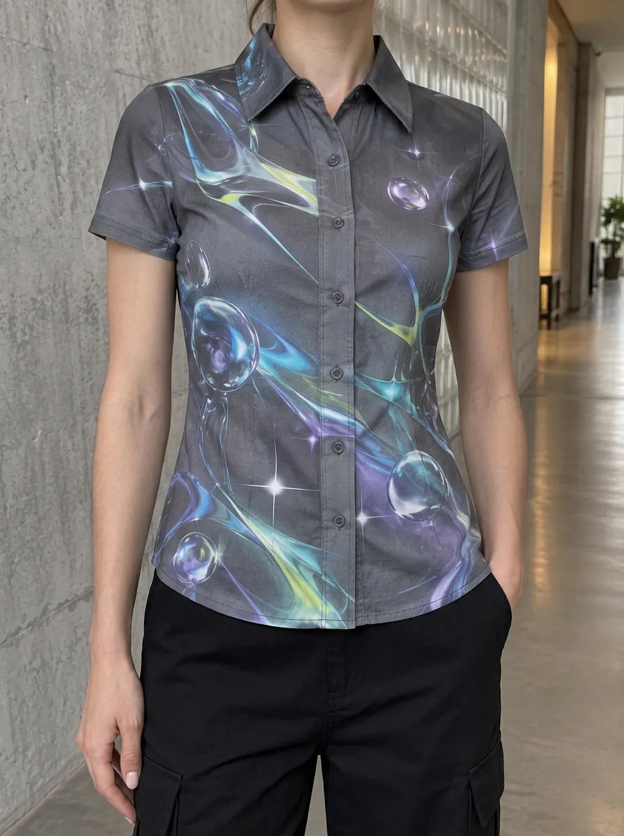 Women's Linear Y2K Aesthetic Abstract Bubble Shirt