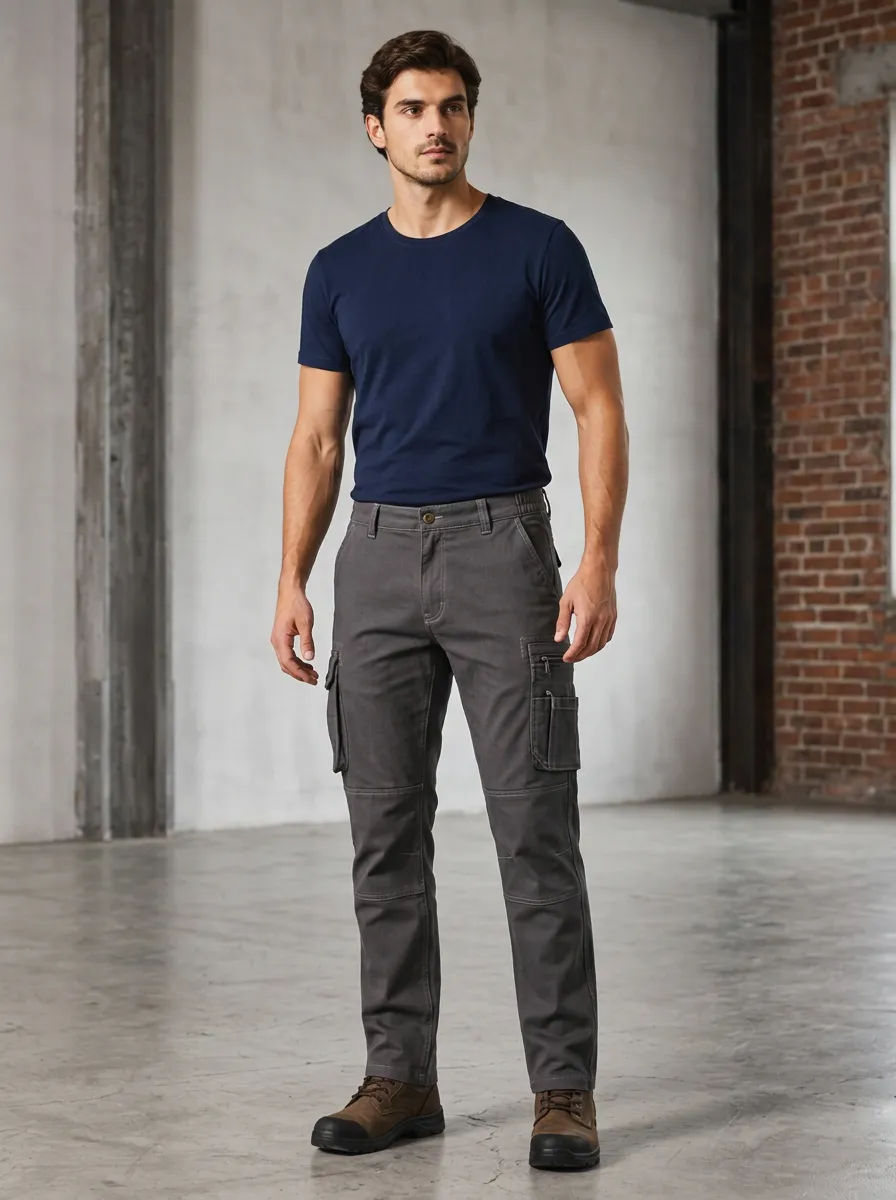 Men's Charcoal Grey Utility Cargo Pants with Utility Pocket Detail