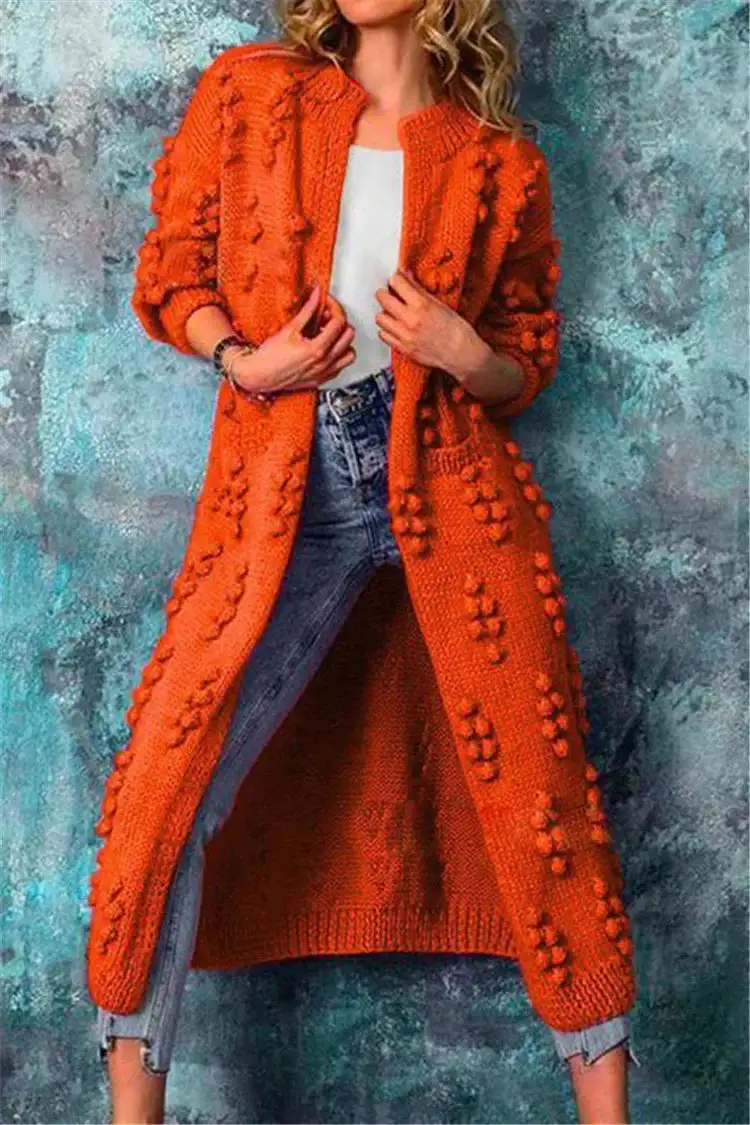  Long Textured Knit Cardigan