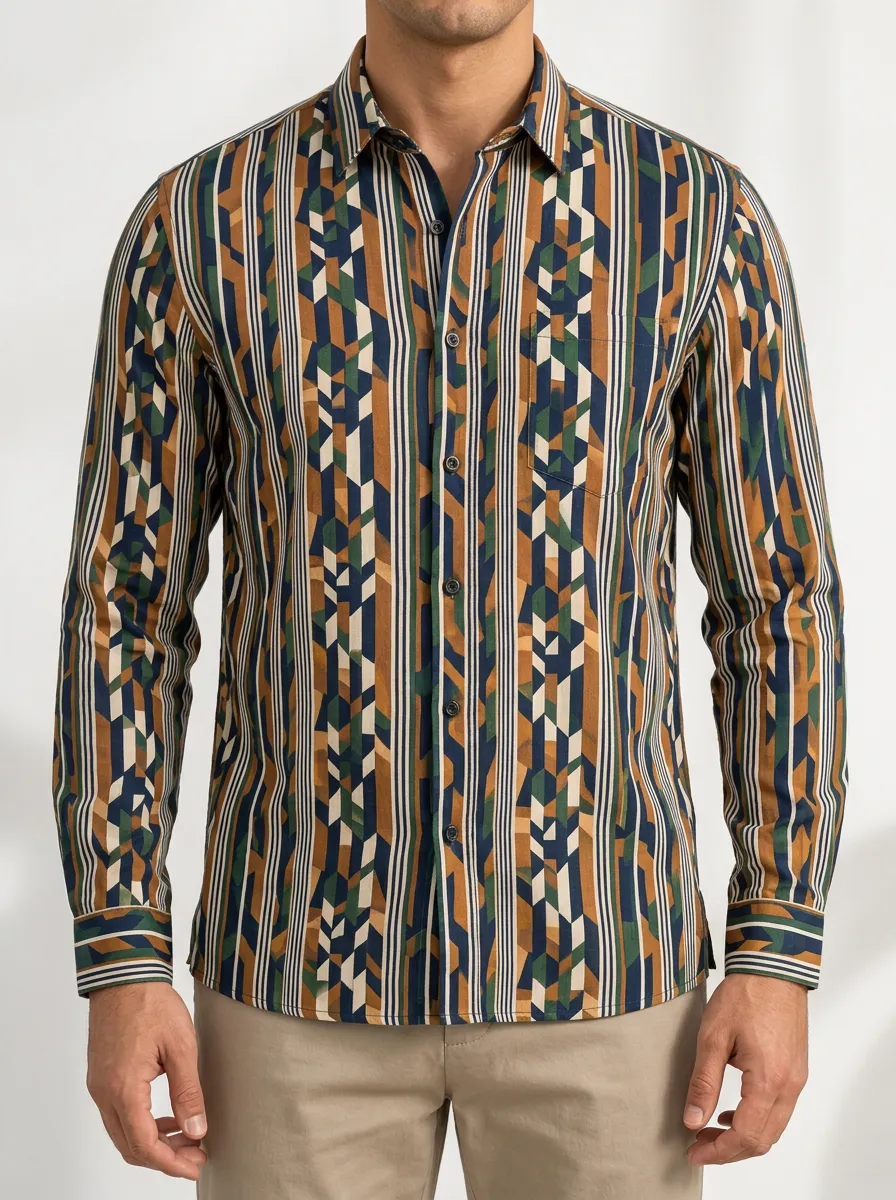Men's Geometric Button Down Printed Shirt