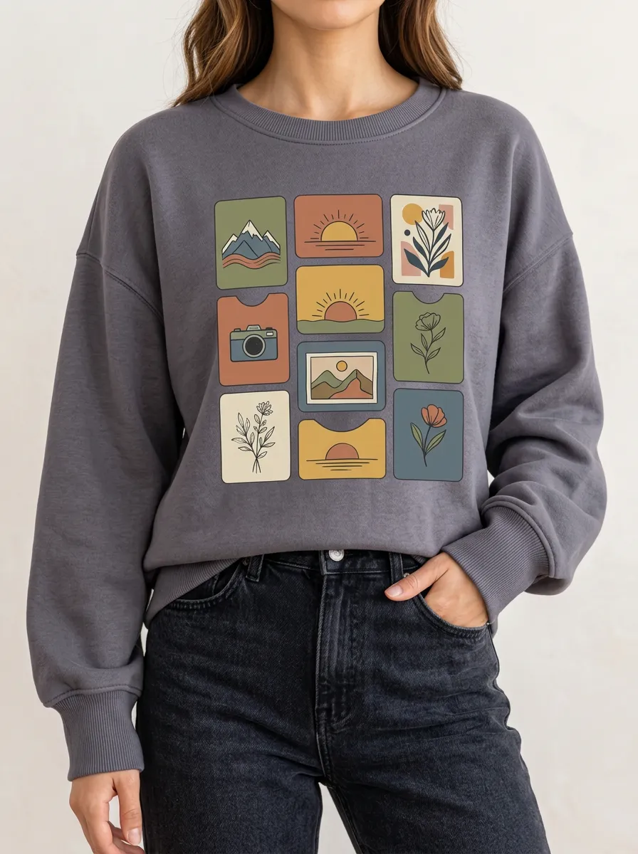 Mountain and Wildflower Art Artwork Hoodie for Women