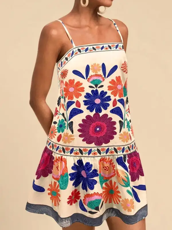 Floral Printed Sleeveless Mini Dress
