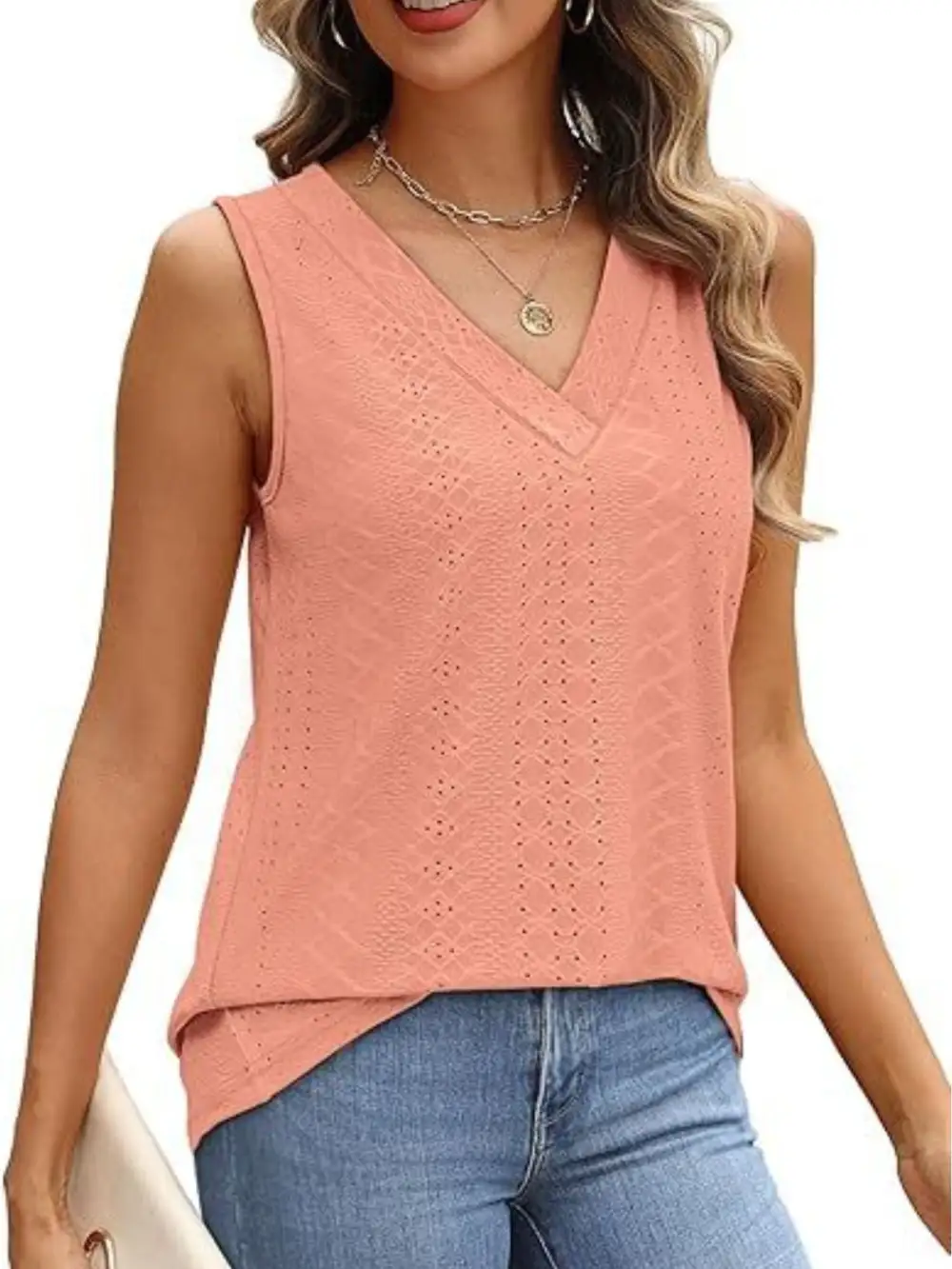 Eyelet V Neck Tank