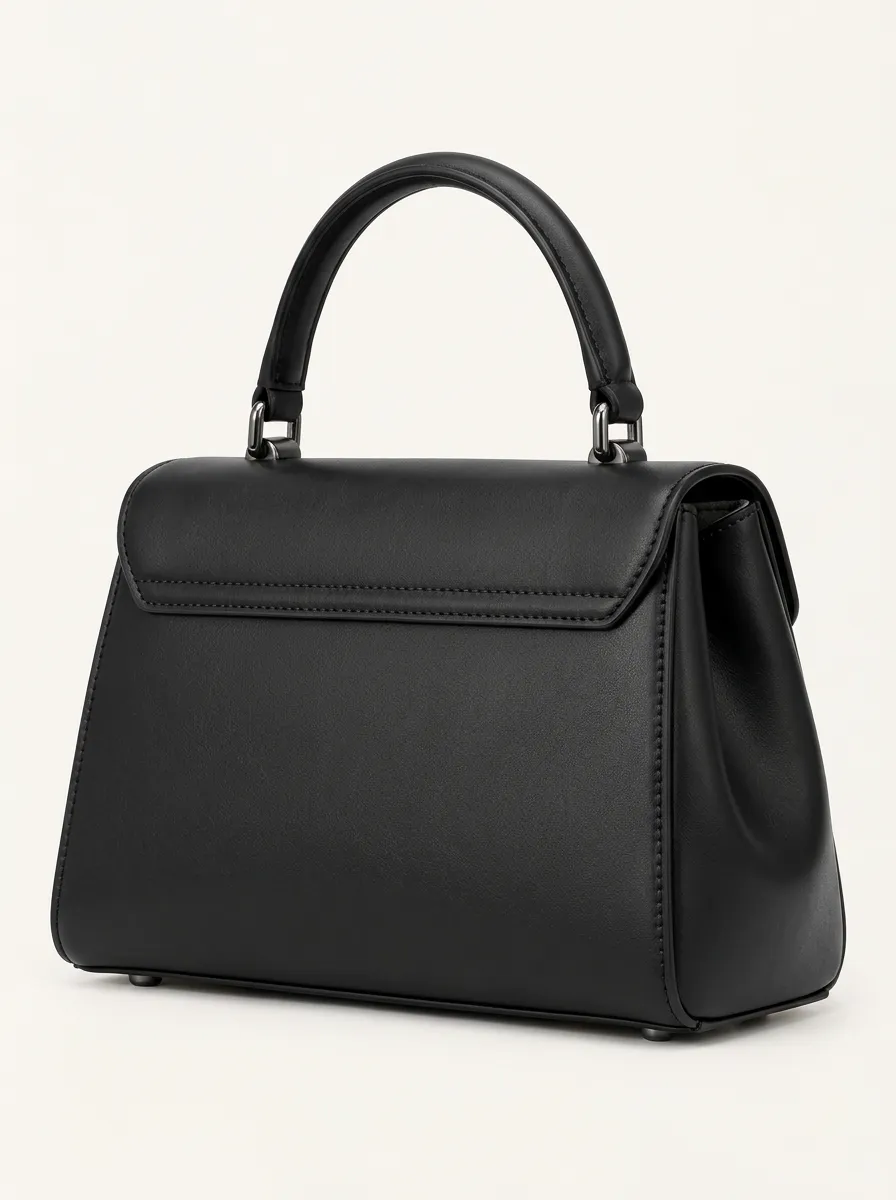 Women's Polished Top Handle Black Structured Handbag