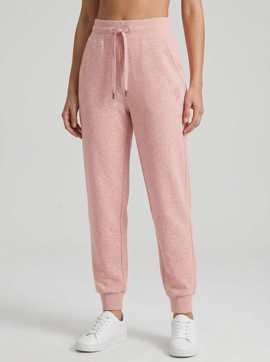 Women's Minimalist Leaf Logo Grey Printed Joggers
