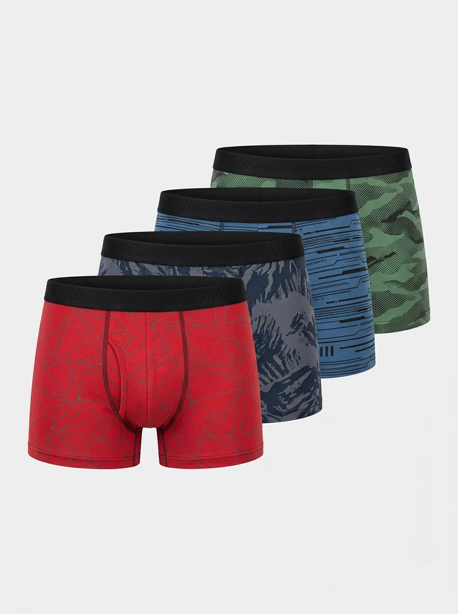 Streetwear Geometric Camo Style Men's Four Pack Boxer Briefs