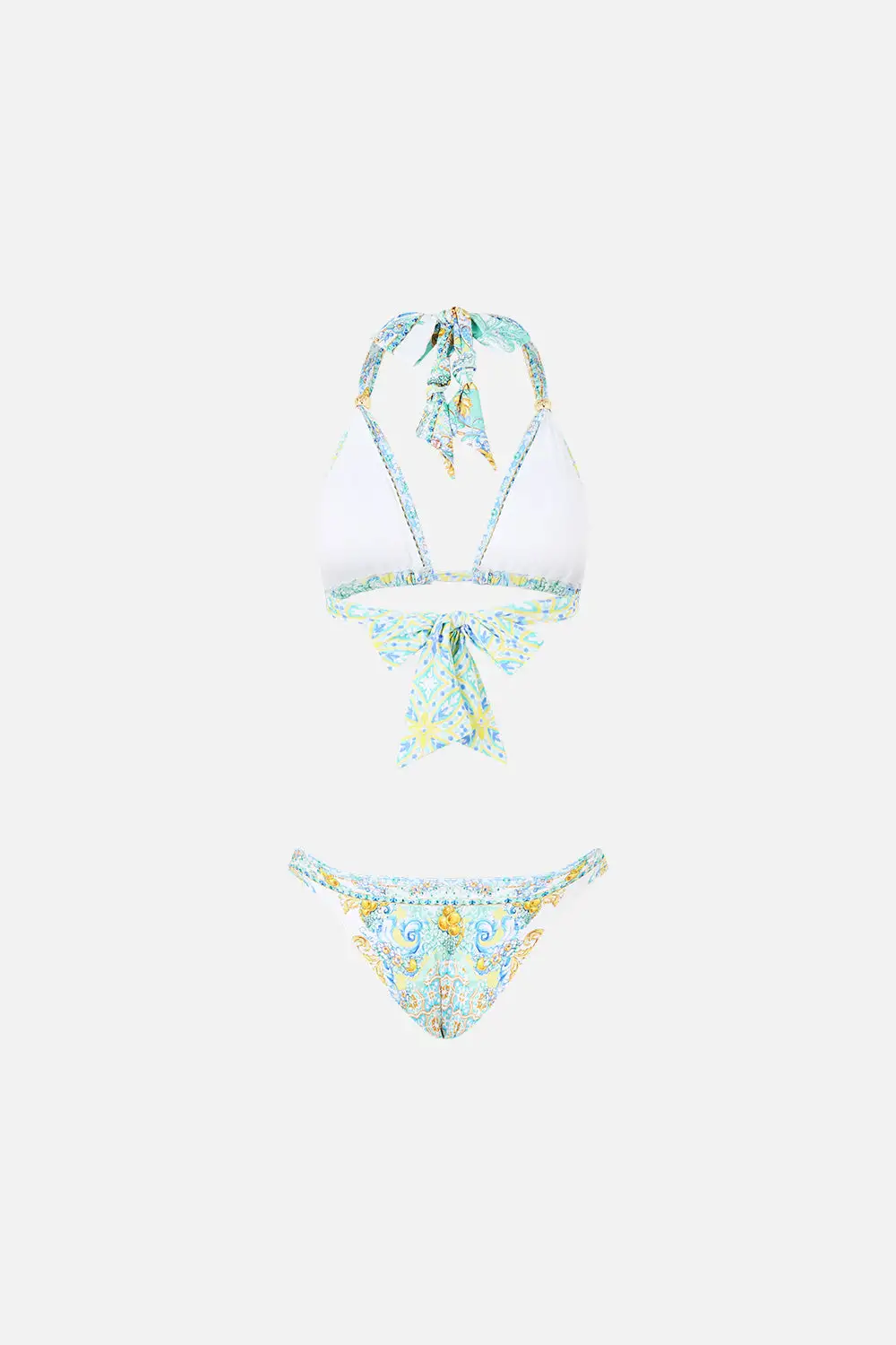 Soft Thick Tie Tri Bikini Set with Trims