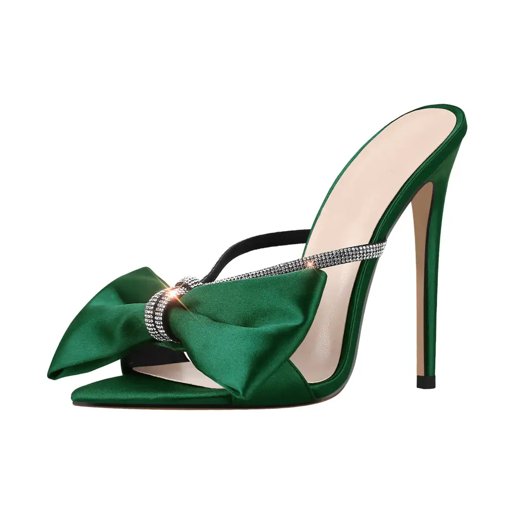 Pointed Toe Bow Rhinestone High Heel Sandals