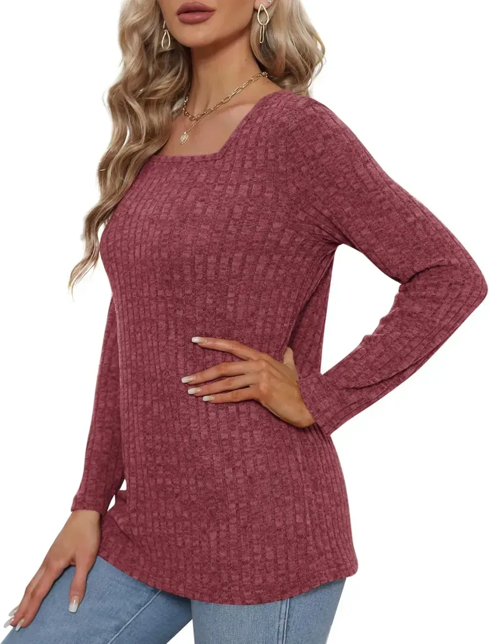 OFEEFAN Long Sleeve Shirts for Women Lightweight Crew Neck Casual Tunic Tops