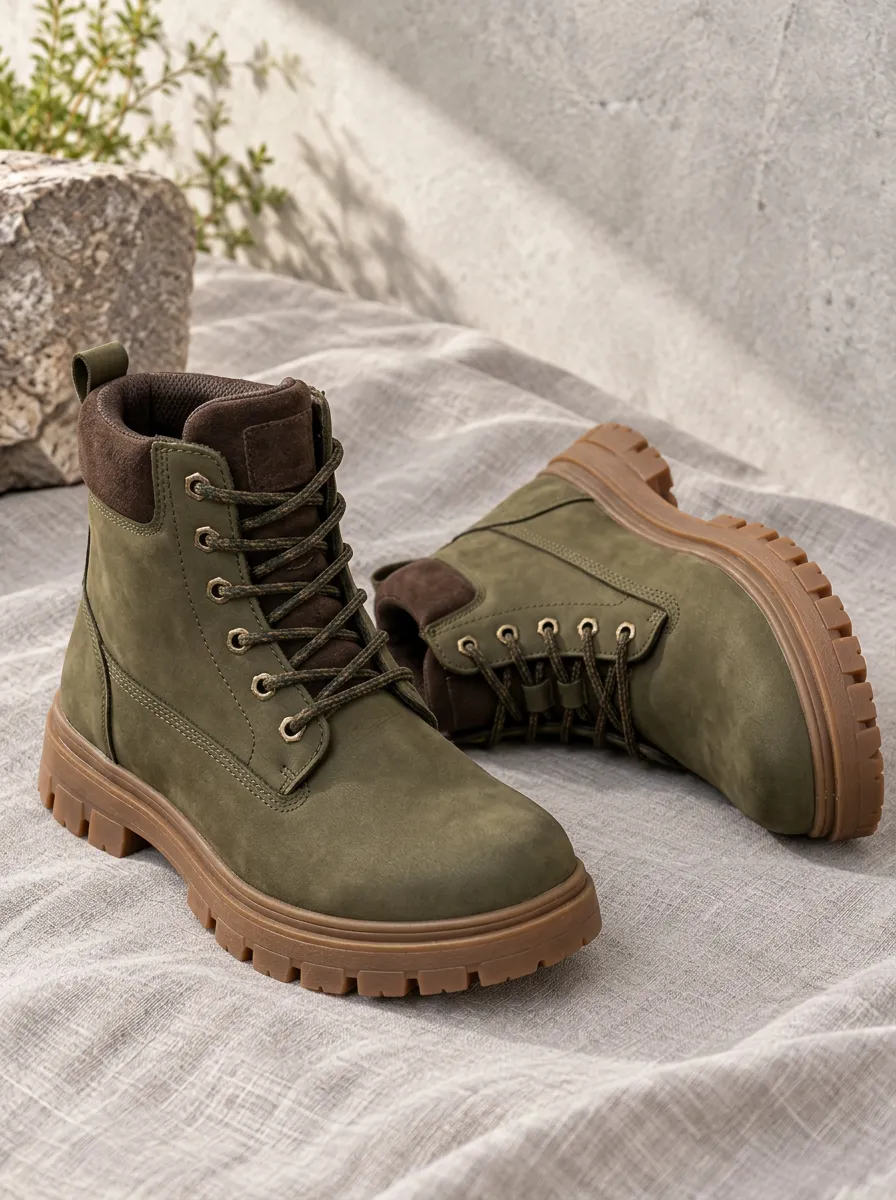 Unisex Olive Green Waterproof Hiking Printed All-Day Utility Work Boots
