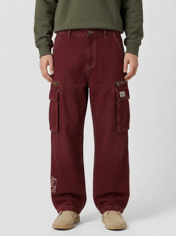 Men's Geometric Pattern Distressed Denim Graphic Cargo Pants