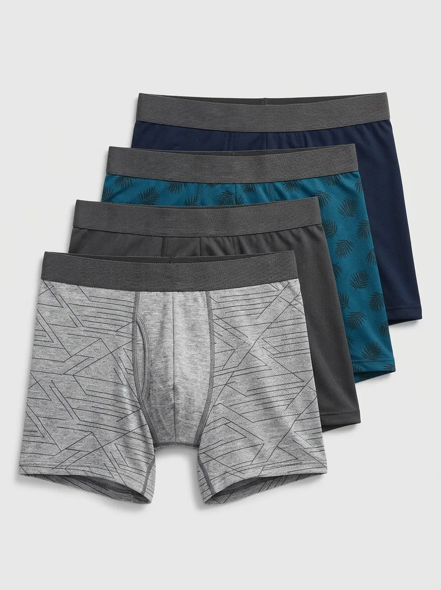 Refined Geometric Tropical Design Men's Four Pack Boxer Briefs