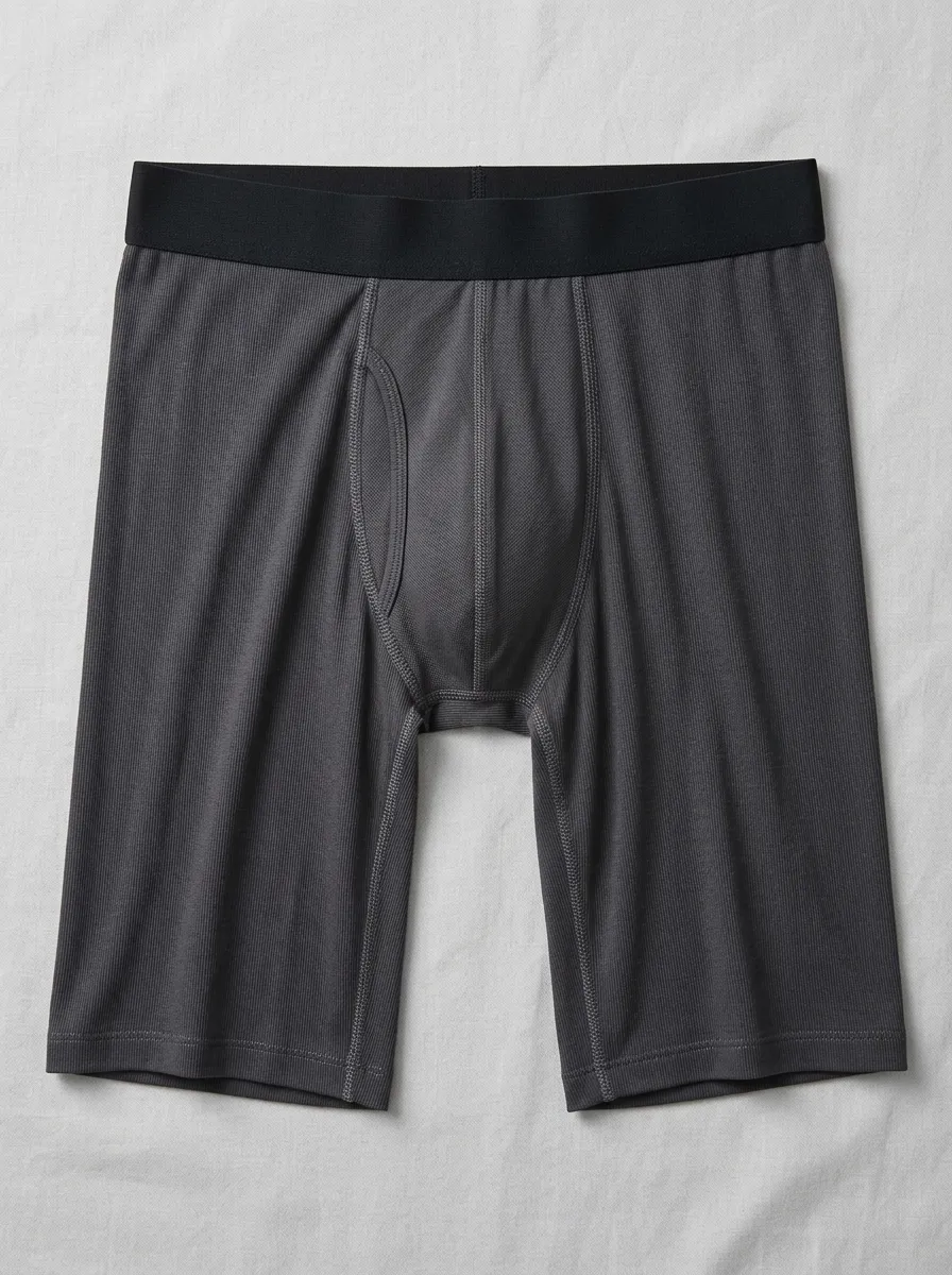 Men's Solid Charcoal Ribbed Knit Boxer Briefs