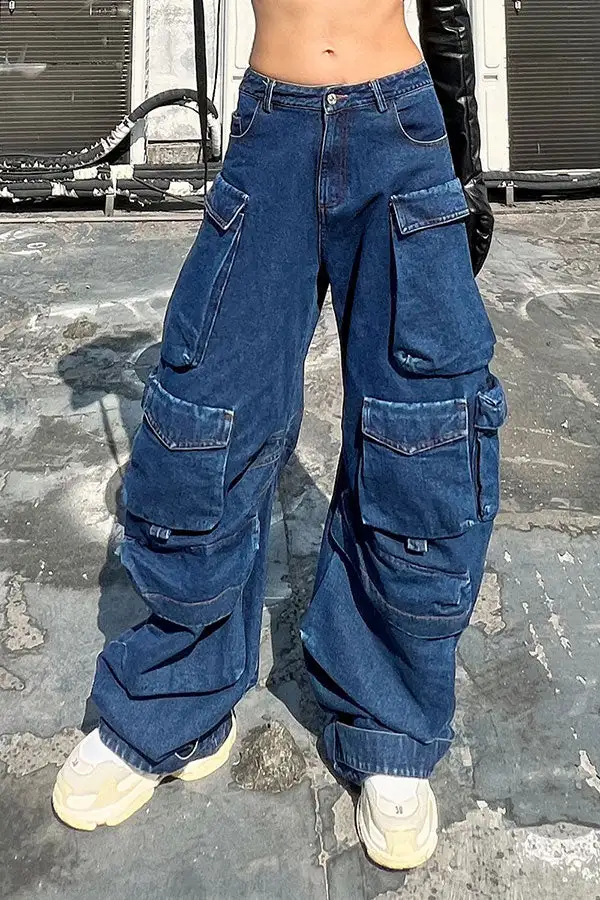 Blue Regular-Fit Patch-Pocket Jeans