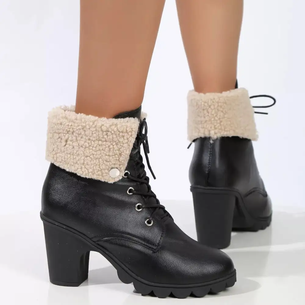 Refined Lace-Up Block Heel Boots