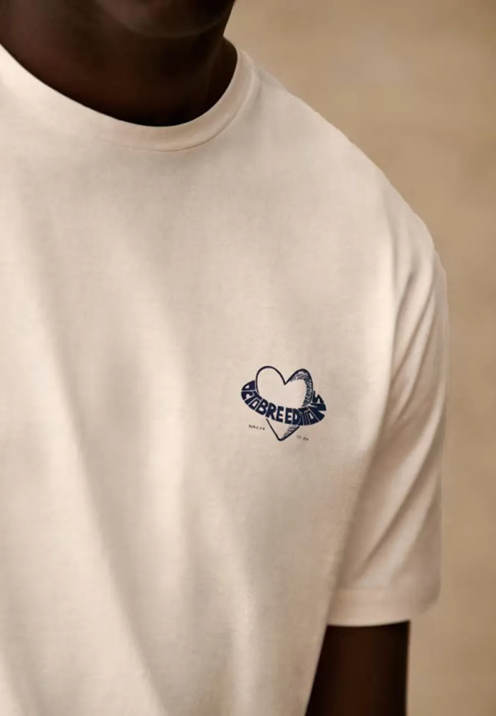 Ecru Small Heart Embroidered Crew Neck T-Shirt