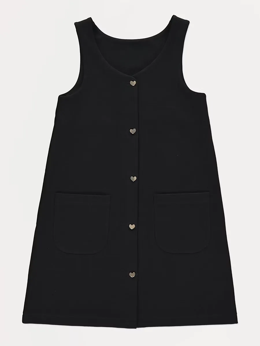 Black Heart Button Pinafore