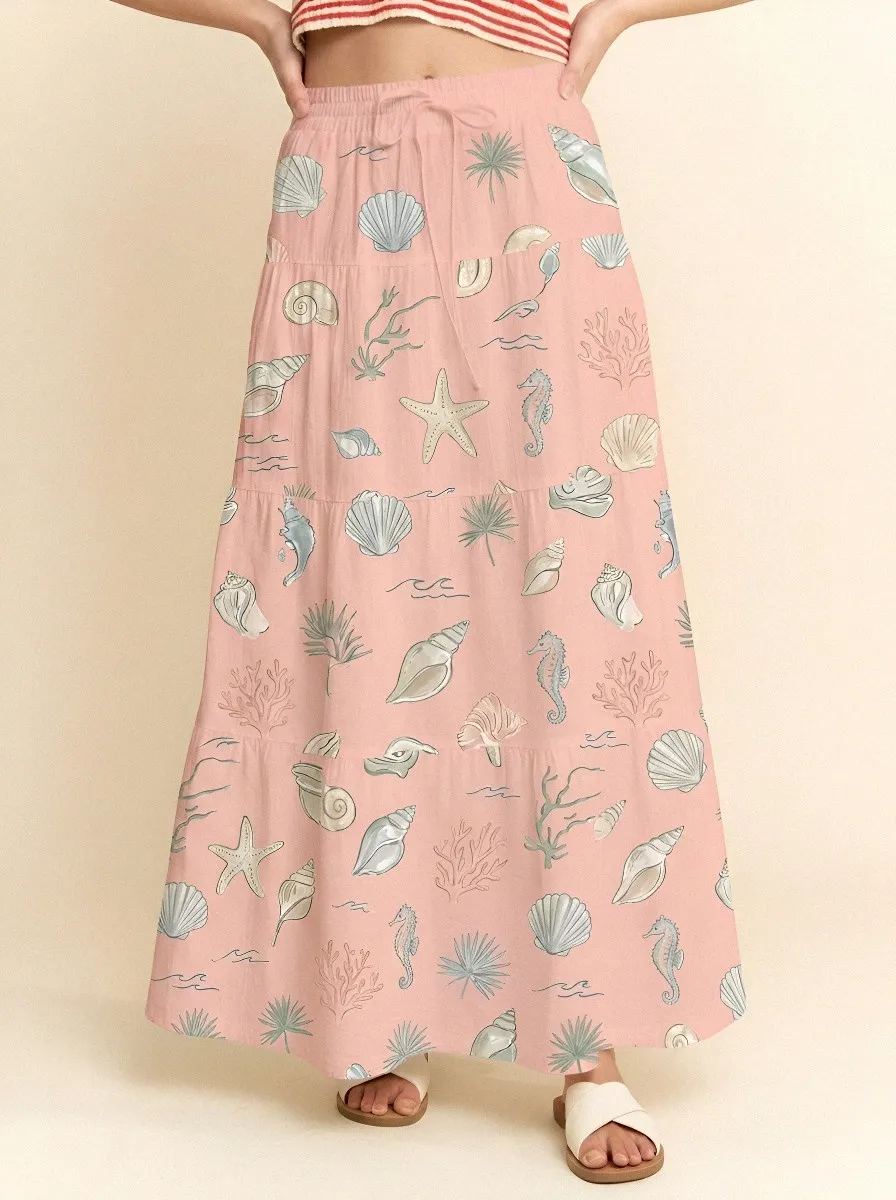 Women's Beach Lover Seashell Starfish Printed Maxi Skirt