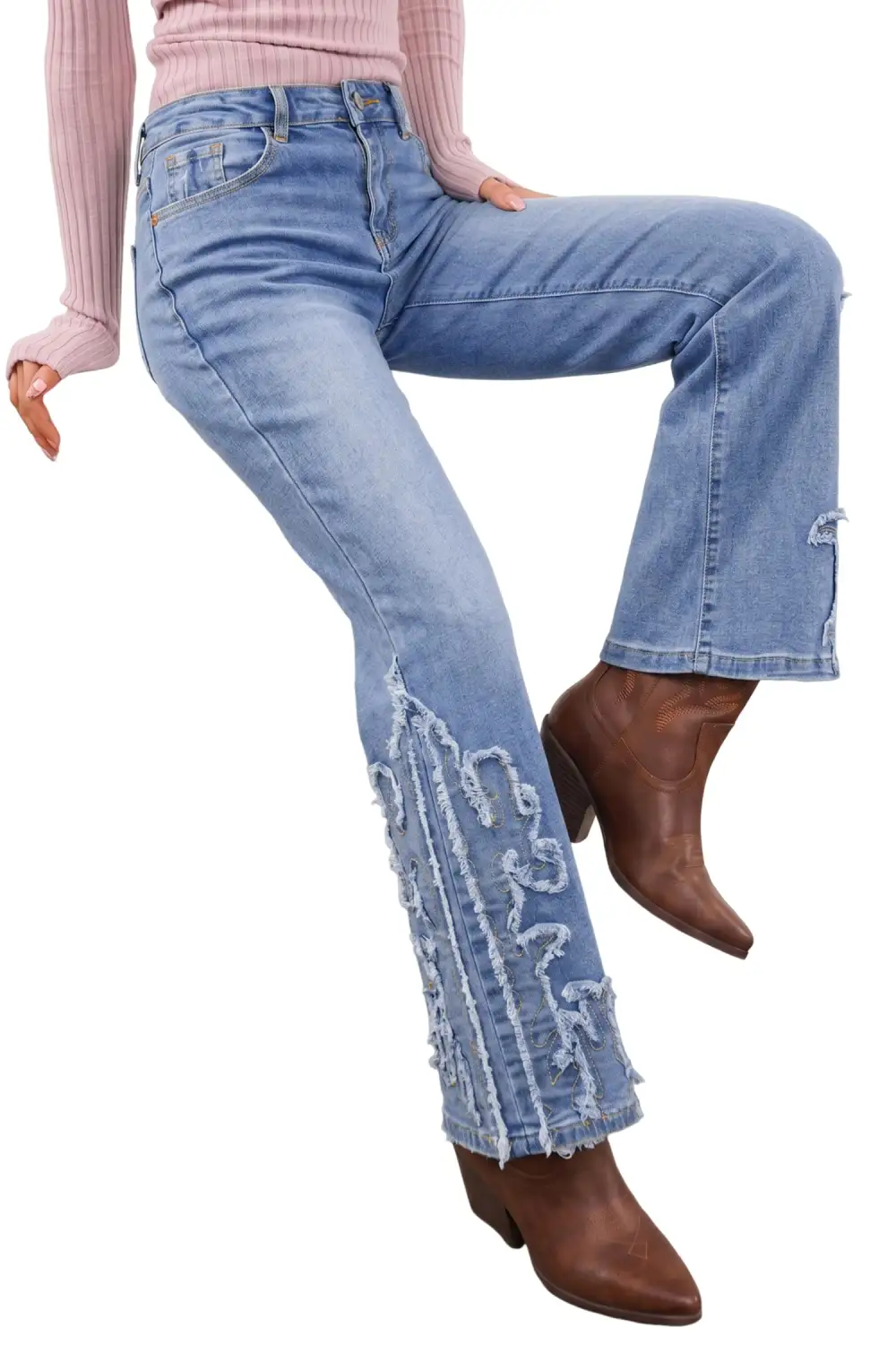 Women's Embroidered Western Print Flare Leg Full Length Jeans