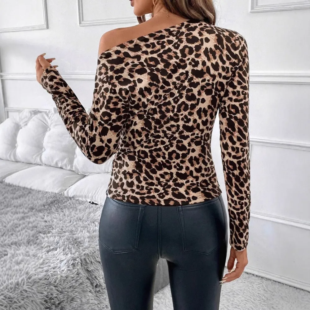 Pleated Leopard Sleeve Blouse
