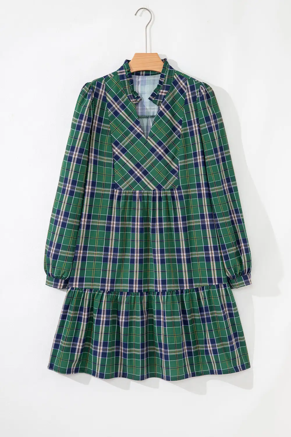 Relaxed Shape Plaid Printed Ruffle Mini Dress