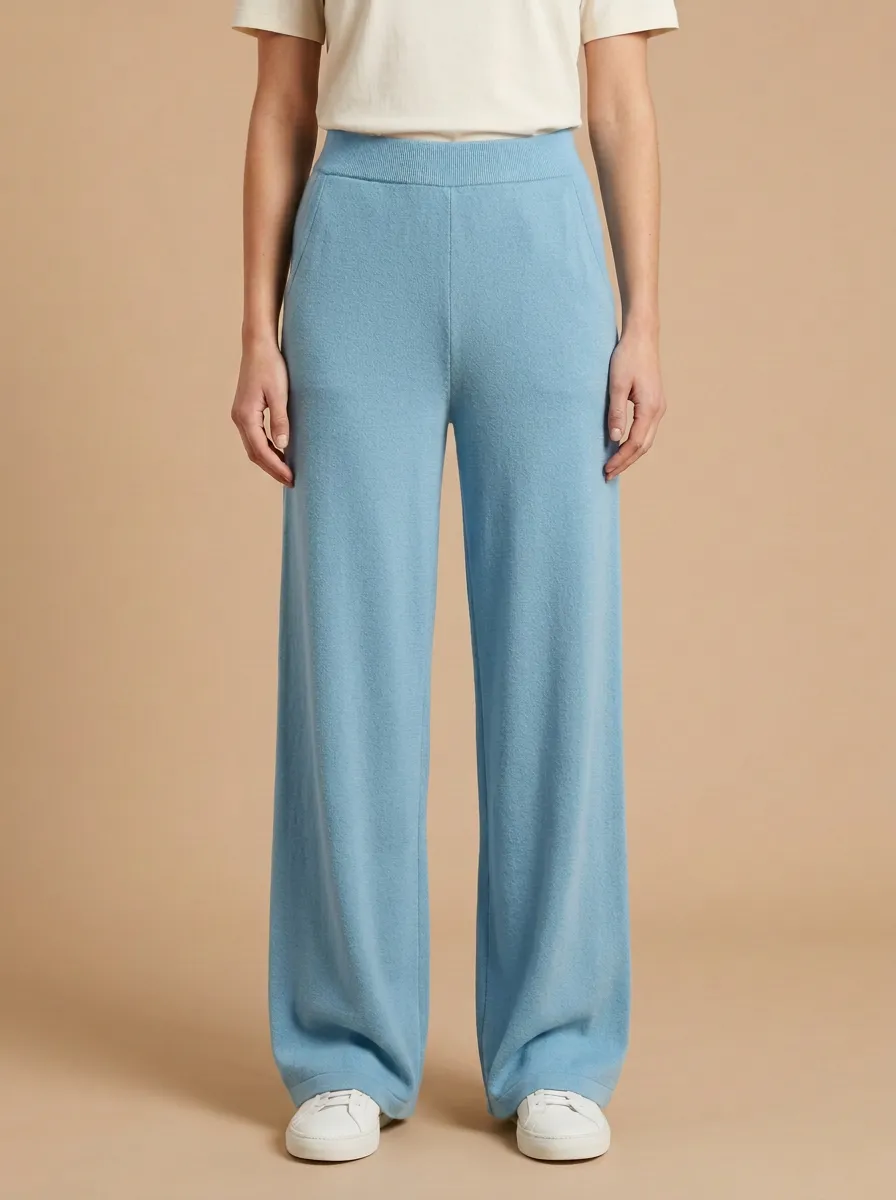Side Pockets Knitted High Rise Wide Leg Pants