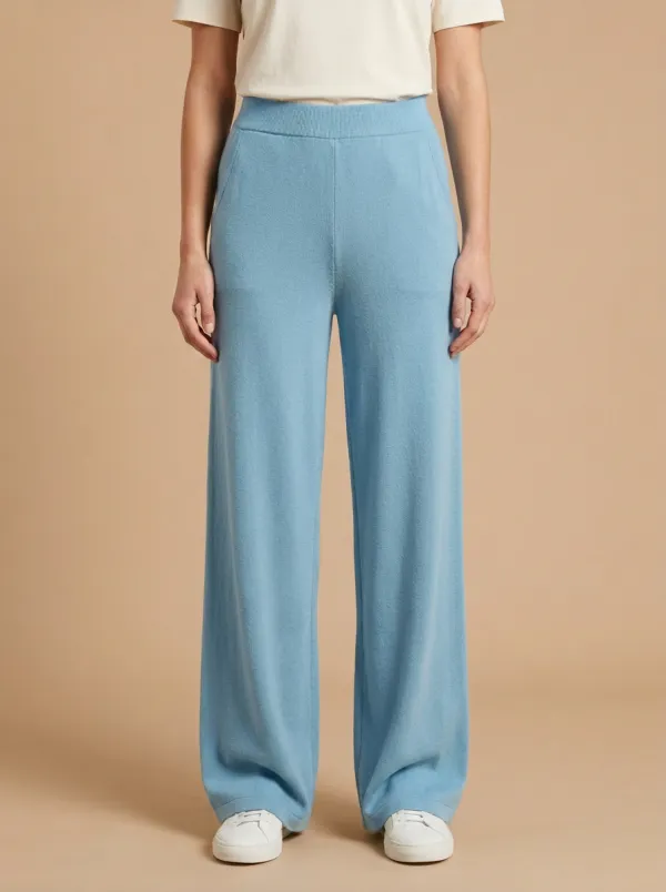 Side Pockets Knitted High Rise Wide Leg Pants