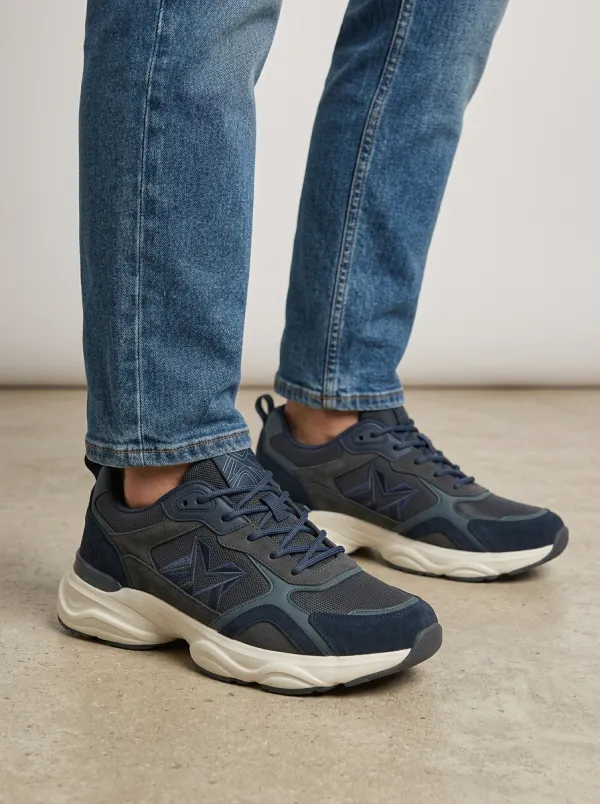 Men's Navy Star Graphic Navy Suede Mesh Athletic Sneakers