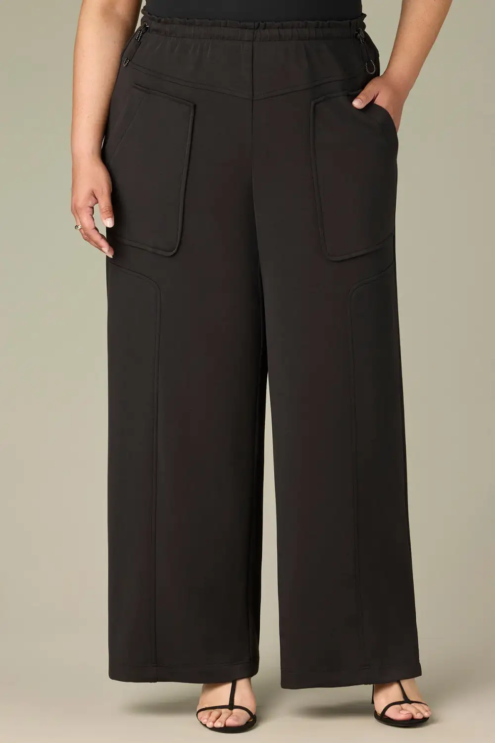  Pull On Side Slit Plus Size Wide Pants