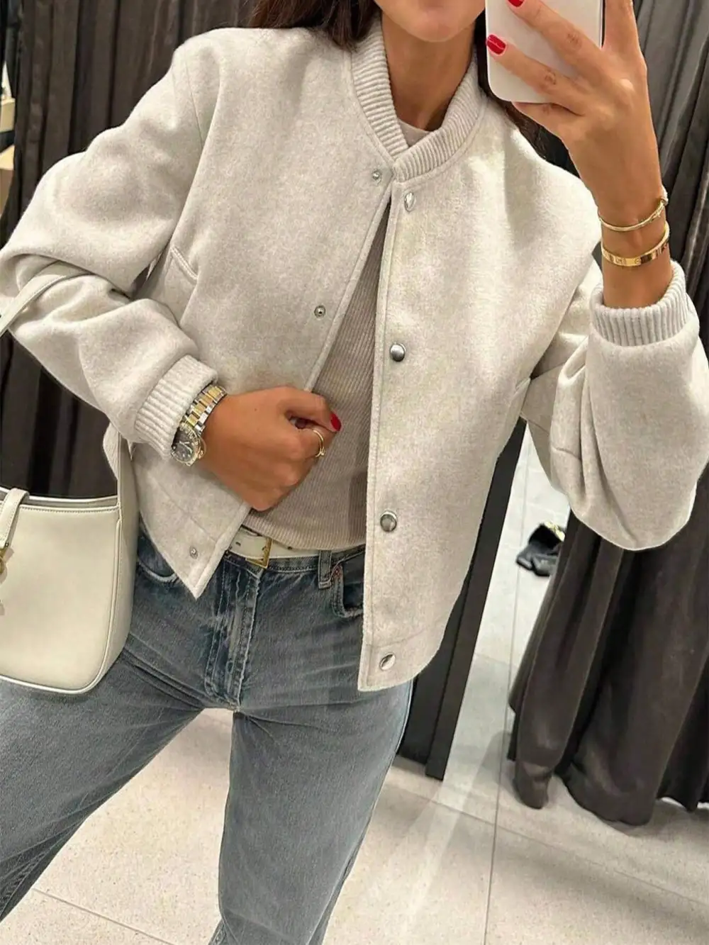 Cropped Teddy Ribbed Trim Bomber Jacket
