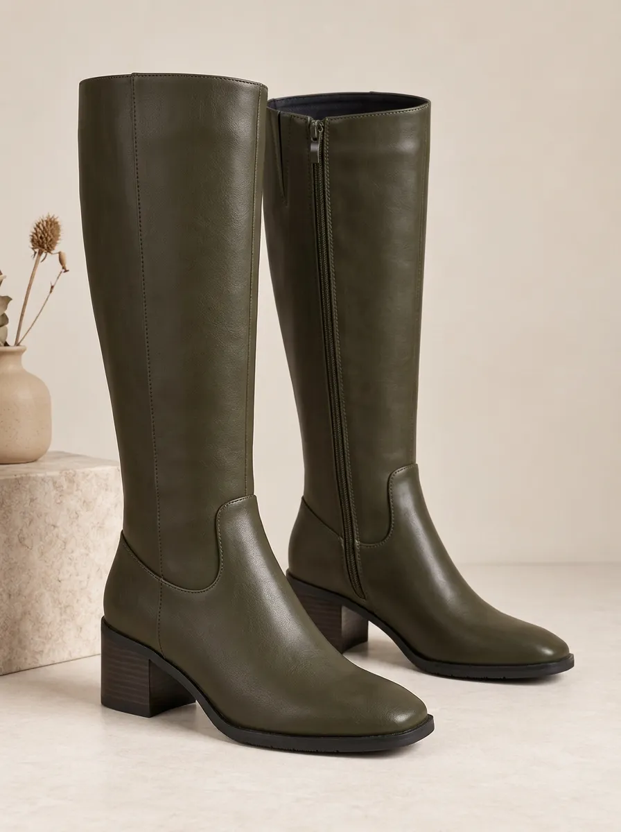 Women's Rugged Knee High Boots Faux Leather