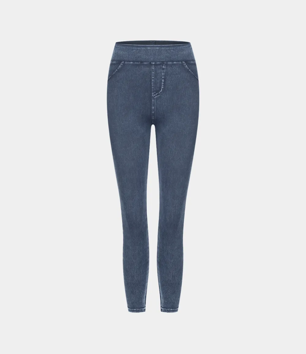 Magic High Waisted Back Side Pocket Stretchy Knit Denim Casual Leggings