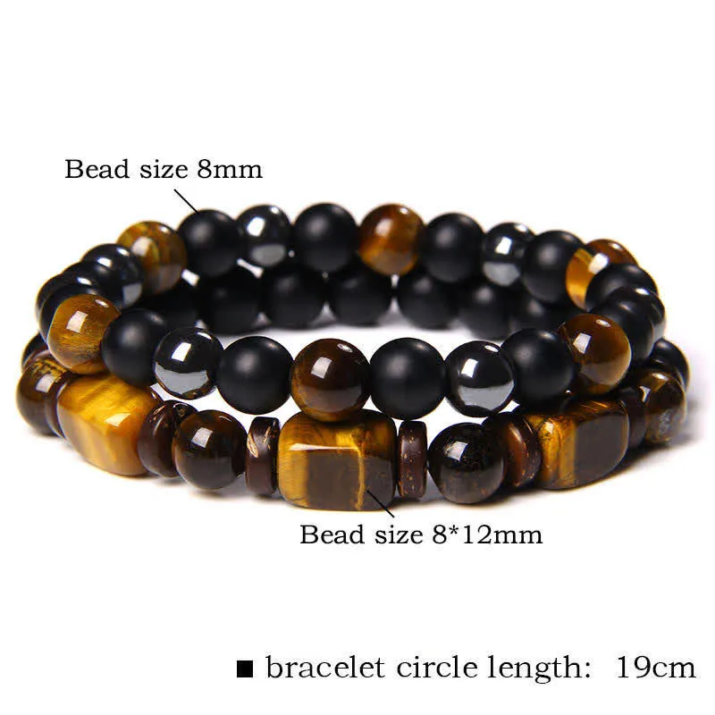 Tiger Eye Hematite Square Double Wrap Beaded Bracelet