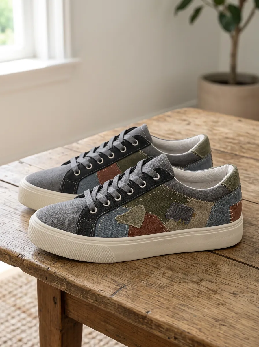 Men's Modern Vintage Patchwork Stitched Patterned Canvas Shoes