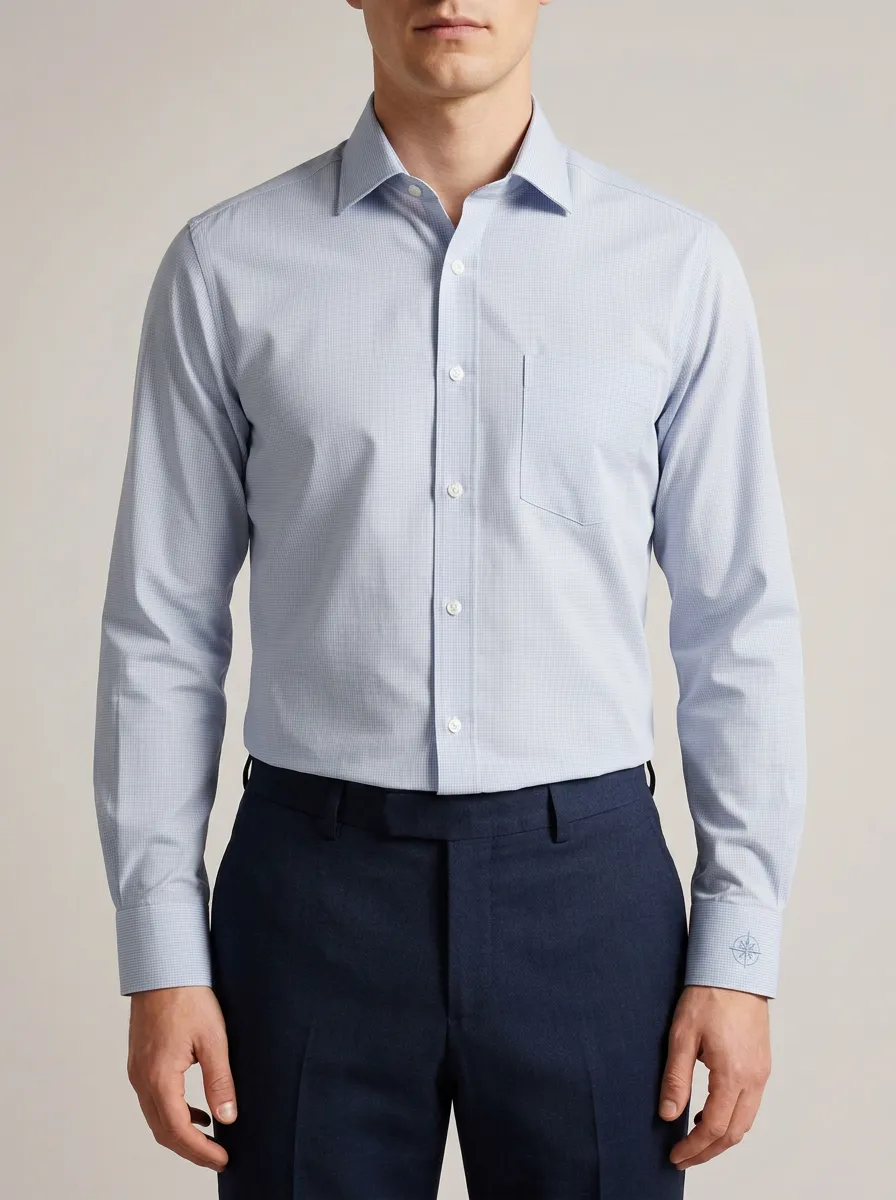 Men's Non-Iron Cotton Micro-Check Compass Embroidered Shirt
