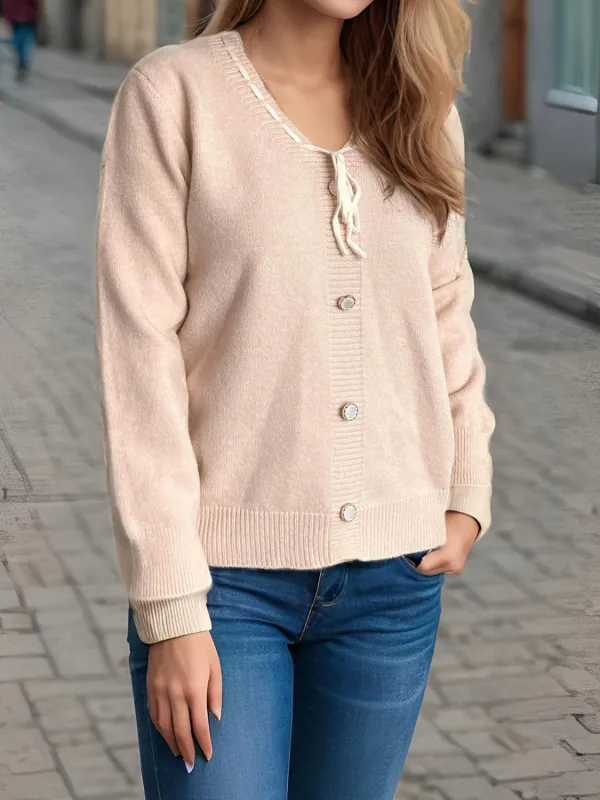 Tied V-Neck Long-Sleeve Sweater